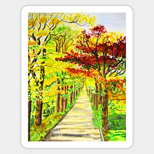 Autumn alley with red and yellow trees Sticker